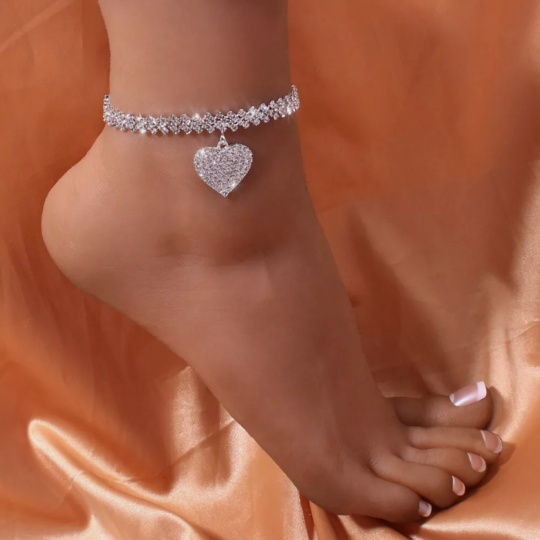 Lovely Women’s 925 Sterling Silver Anklet Bracelet Single Layers Heart Charm Anklet