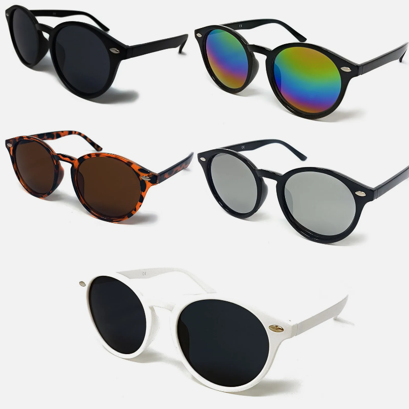 Classic Round Lens Sunglasses - Oval Black Matte Frames for Men and Women