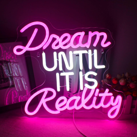 Dream Until It Is Reality LED Neon Signs Pink & White Neon Light Signs for Bedroom, Dance studio, Wedding Wall Décor Gifts for Girls