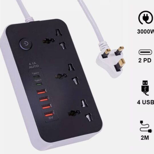 Extension Cable Lead with USB Power strips with 3 Way Outlets 4 USB Slots 2M