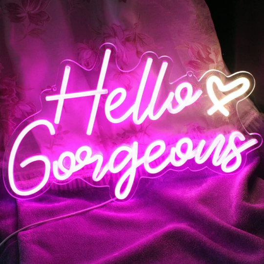 Hello Gorgeous Neon Sign Hello Beautiful Pink LED Neon Lights for Home Wedding Birthday Backdrop Bachelorette Party With Dimmable Switch