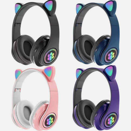 RGB LED Headphones With Cat Ears Wireless Bluetooth Headset - Girls/Kids Headphones