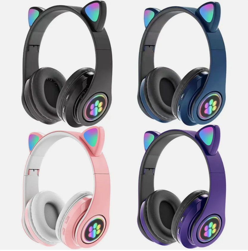 RGB LED Headphones With Cat Ears Wireless Bluetooth Headset - Girls/Kids Headphones