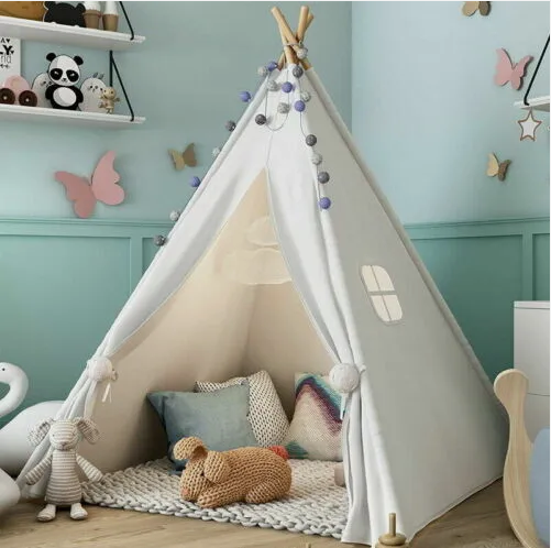 Canvas Kids Teepee Indian Tent Large Indoor/Outdoor Childs Play House White