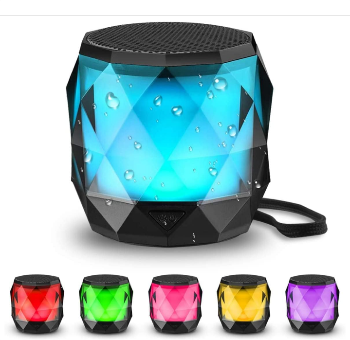 Portable Bluetooth Speaker with Lights, Night Light LED Wireless Speaker, Magnetic, Waterproof, TWS Stereo Pairing, Mini Small Speaker for Shower, Home, Outdoor, Travel