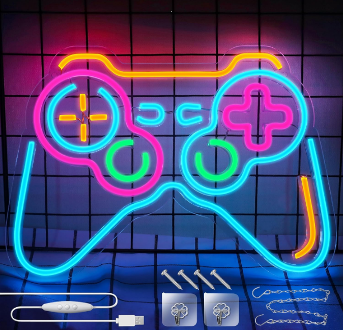 Gaming PlayStation PS Controller Neon Sign - Dimmable with Acrylic Board, USB Powered Game Room Wall Light for Kids Teens Boys, Game Zone Party, Bedroom, Man Caves, Birthday Gifts