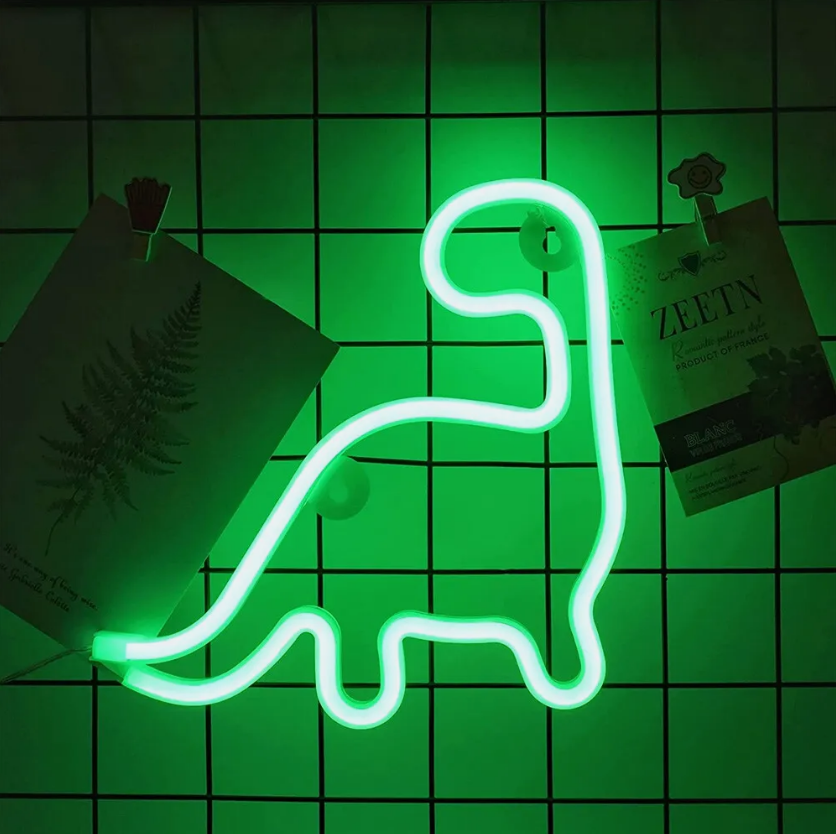 LED Green Neon Dinosaur Sign Light Wall Light Art Décor Lamp for Kids Party Bedroom Home Bar