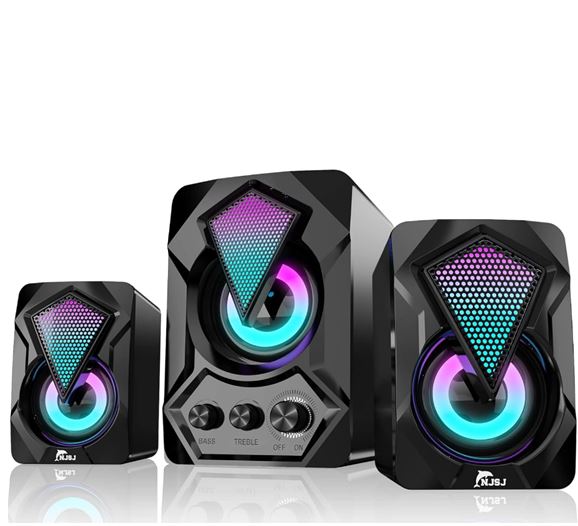PC Speakers with Subwoofer,USB-Powered Mini 2.1 Stereo Multimedia Speaker System with RGB Gaming LED Light up Wired 3.5mm Audio for Computer Laptop Monitor, Tablets, Music Player,11W
