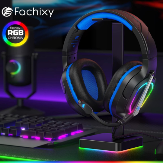 Fachixy FC200 RGB LED Gaming Headset With Microphone for PS4/PS5/PC/Xbox/Nintendo Switch, 3.5mm Gaming Headphones with RGB Light