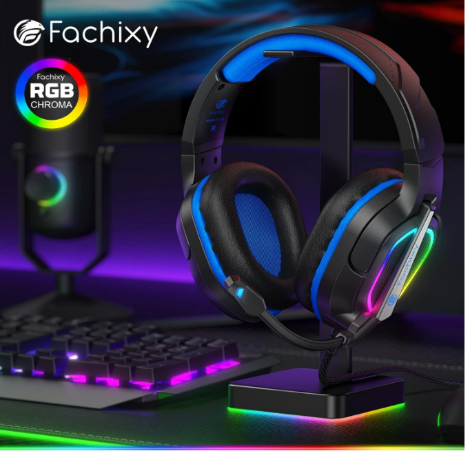 Fachixy FC200 RGB LED Gaming Headset With Microphone for PS4/PS5/PC/Xbox/Nintendo Switch, 3.5mm Gaming Headphones with RGB Light