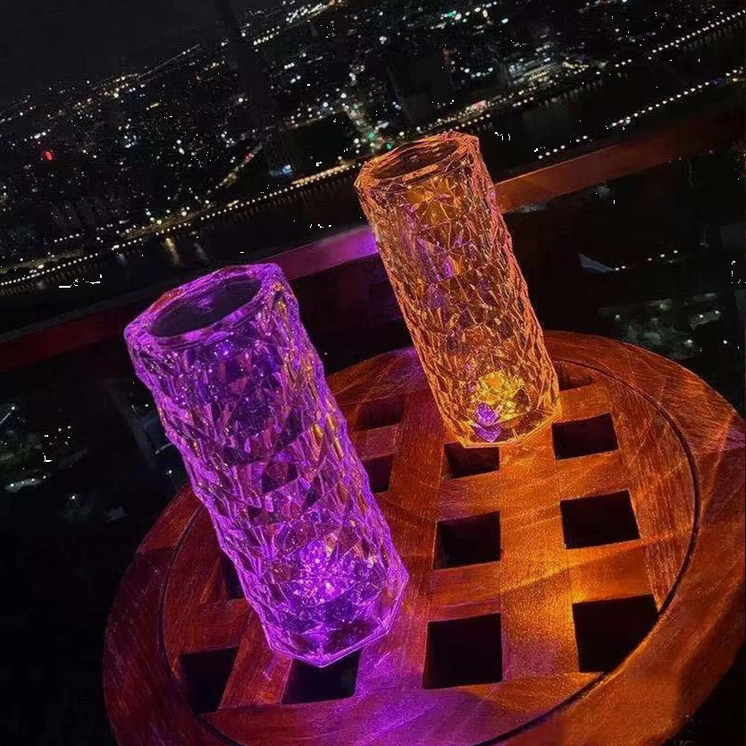 RGB LED Crystal Table Lamp Diamond Rose Bar Night Light Touch Atmospheric Bedside Table Lamp