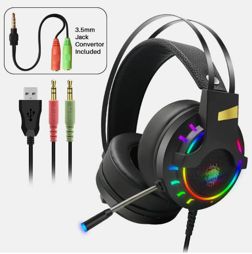 RGB LED Gaming Headset Headphones With Microphone For PC Laptop PS4 PS5 Xbox One