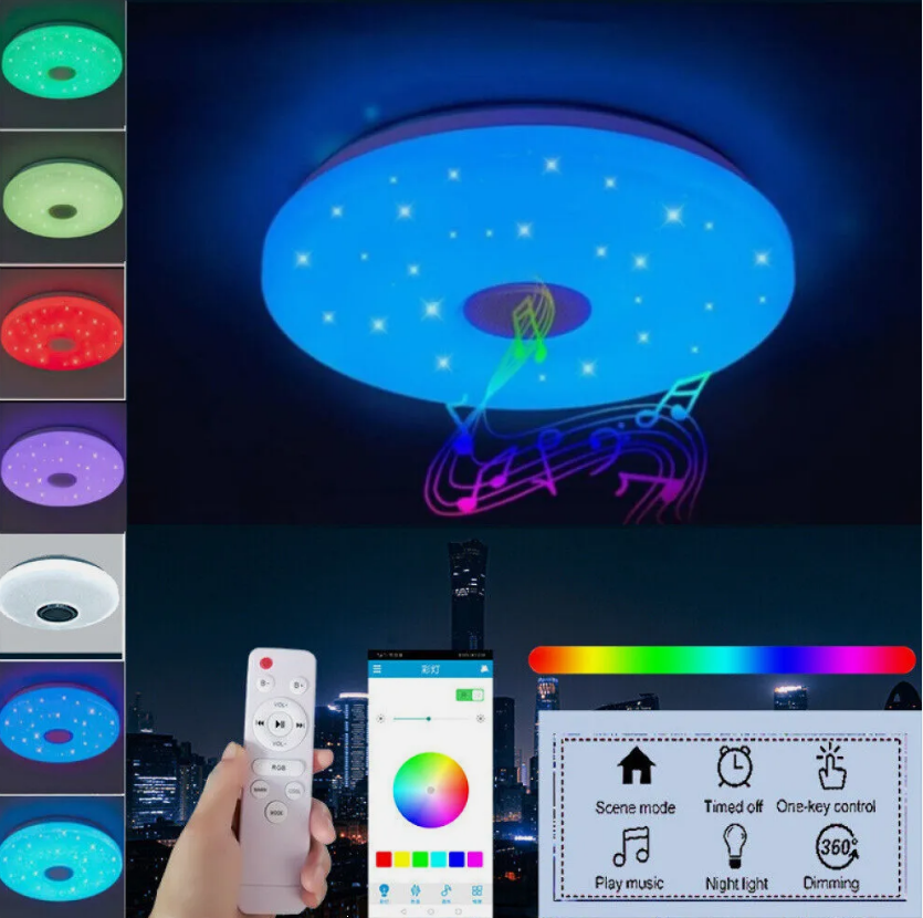 36W RGB Bluetooth Speaker LED Ceiling Light Music Lamp Dimmable with APP Remote