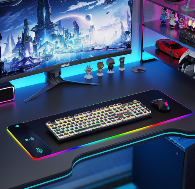 15W Wireless Charging RGB Gaming Mouse Pad, 800x300x4MM LED Mouse Mat with 10 Light Modes, Extra Large Non-Slip Mousepad for Gaming, MacBook, PC, Laptop, Desk