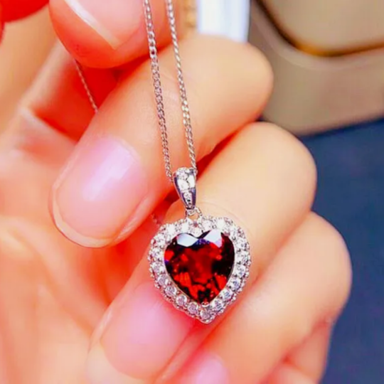 Red Heart Stone Pendant 925 Sterling Silver Necklace Chain Women Jewellery Gift