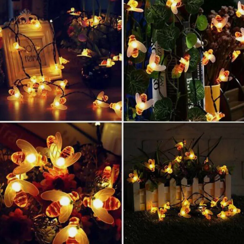 CUTE! 30 LED Solar Lights Strip String Fairy Bee Shaped Outdoor Garden Lights Weatherproof A+++