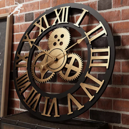 60cm Stunning Large Retro Roman Numerals Skeleton Wall Clock Giant Big Open Face Round