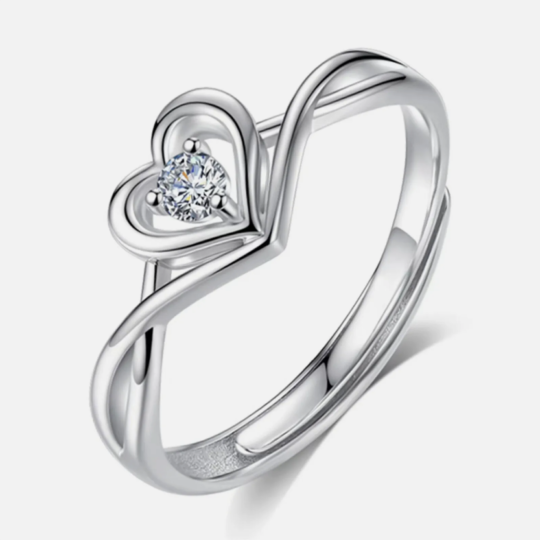 925 Sterling Silver Heart CZ Stone Adjustable Ring Women's Girls Jewellery