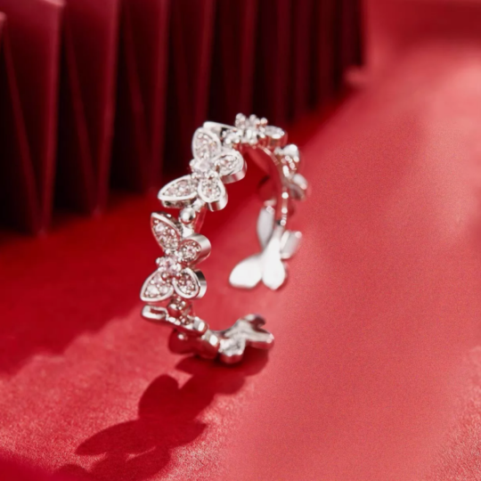 Cute! Pretty 925 Sterling Silver Butterfly Band Adjustable Ring Women's Girls Jewellery Gift