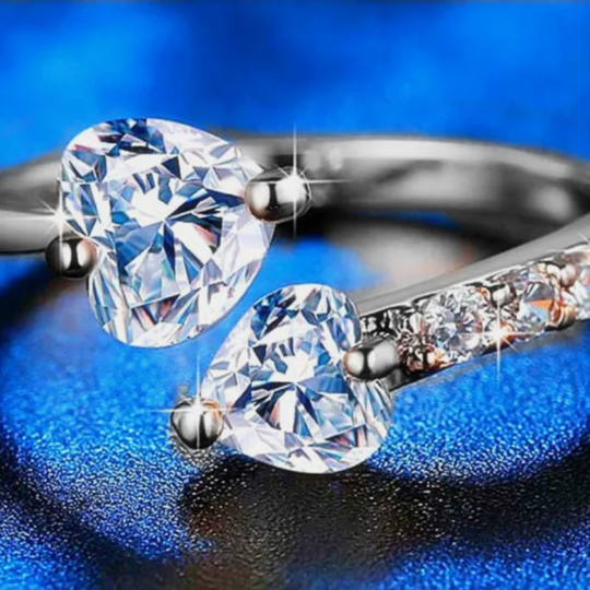 Double Heart Adjustable Ring 925 Sterling Silver Women's Girls Jewellery Gifts