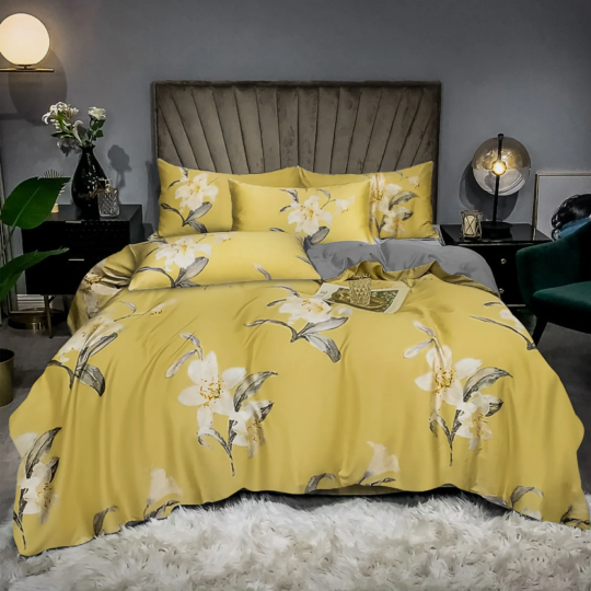Premium Yellow Grey Duvet Cover Set Reversible Luxury Duvet Cover Bedding Set Single Double King and Super King Sizes