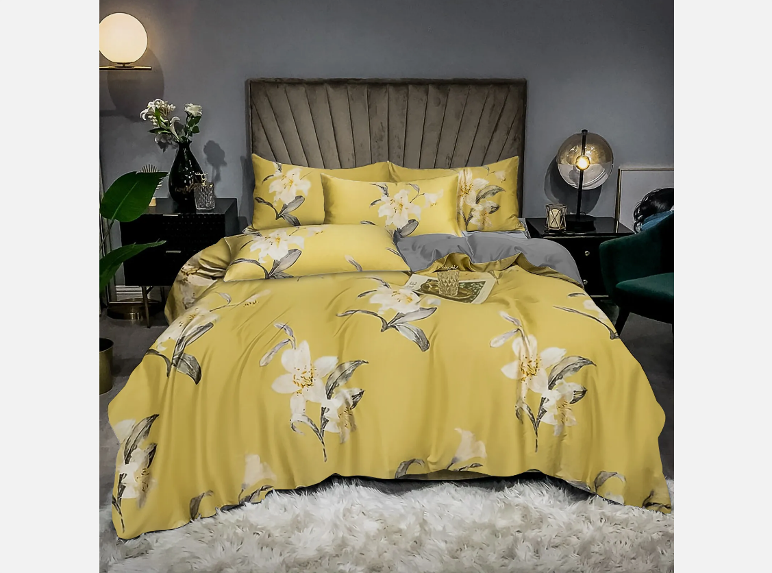 Premium Yellow Grey Duvet Cover Set Reversible Luxury Duvet Cover Bedding Set Single Double King and Super King Sizes