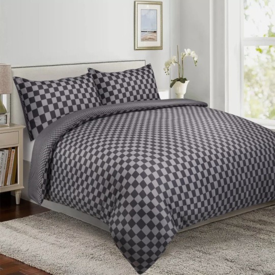 Luxury Grey Chess Reversible Duvet Cover Quilt Cover Bedding Set Single Double King Size