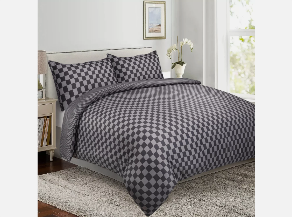 Luxury Grey Chess Reversible Duvet Cover Quilt Cover Bedding Set Single Double King Size
