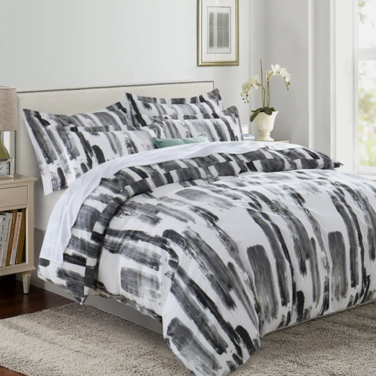 Luxury Grey Stripes Reversible Double Sided Duvet Cover Quilt Cover Bedding Set Single Double King Size