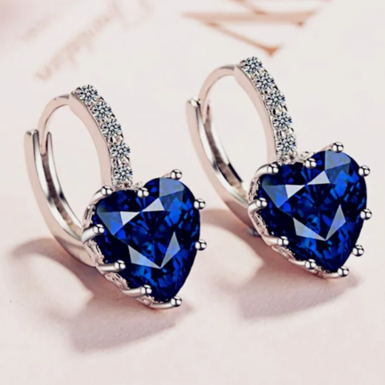 Heart Charm Stone Stud Earrings 925 Sterling Silver Women's Girls Jewellery Gift