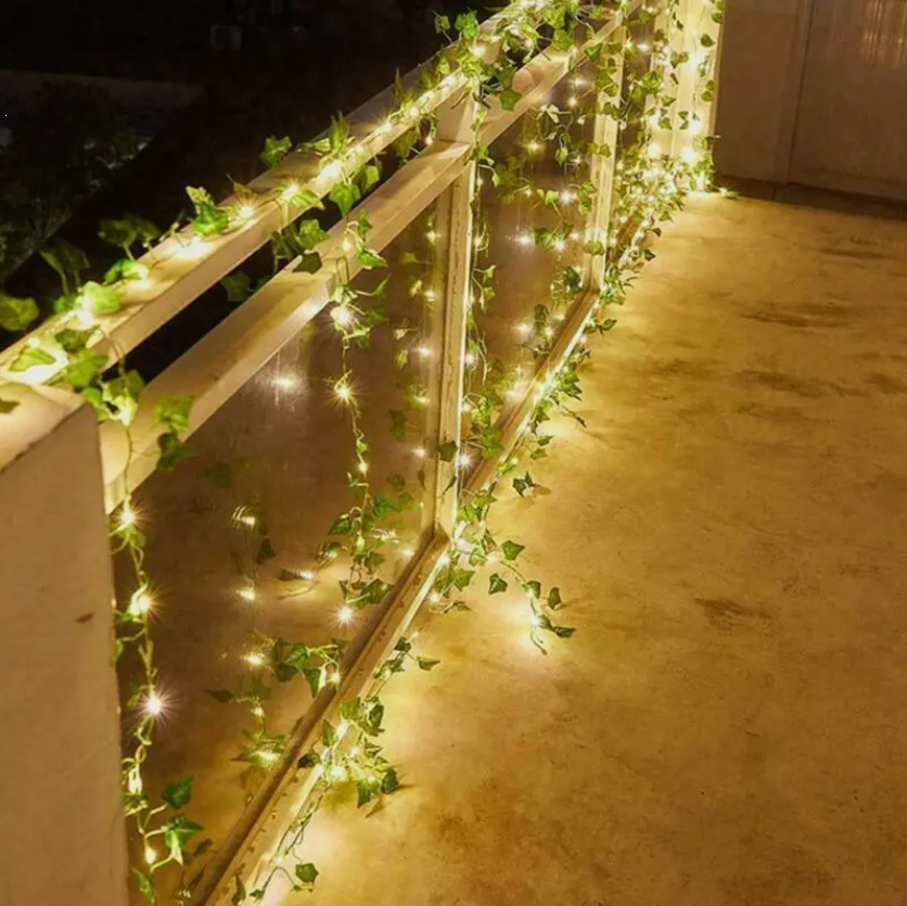 Battery and Solar Powered LED Ivy Fairy String Lights Garden Outdoor Leave Wall Fence Light Decoration
