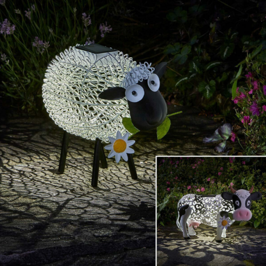 Solar Powered LED Light Up Cow Sheep Farm Animal Garden Ornament Outdoors