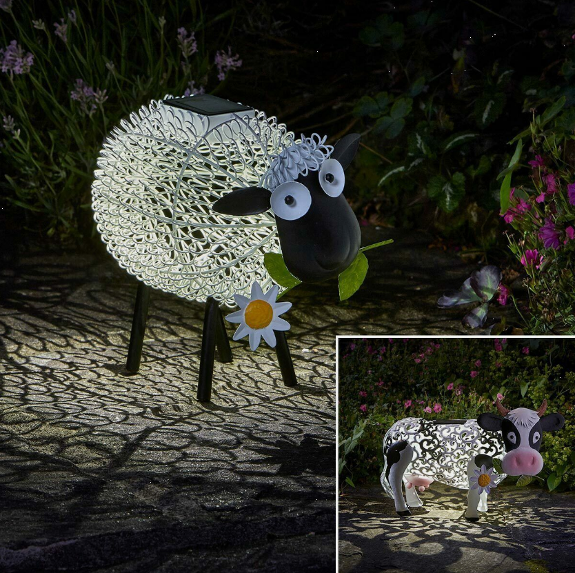 Solar Powered LED Light Up Cow Sheep Farm Animal Garden Ornament Outdoors