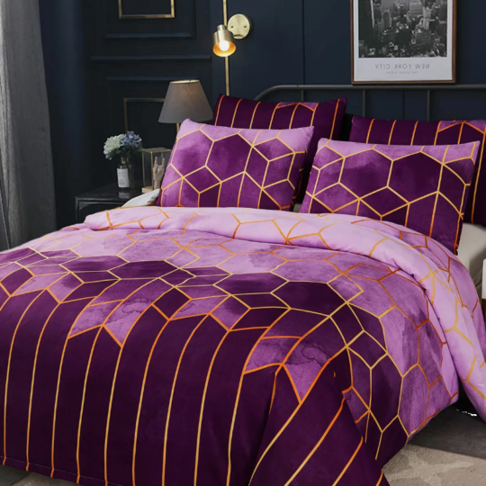 Luxury Duvet Cover Bedding Set With Quilt Cover & Pillowcases Double King Size - Colours Purple, Grey, Green and Blue
