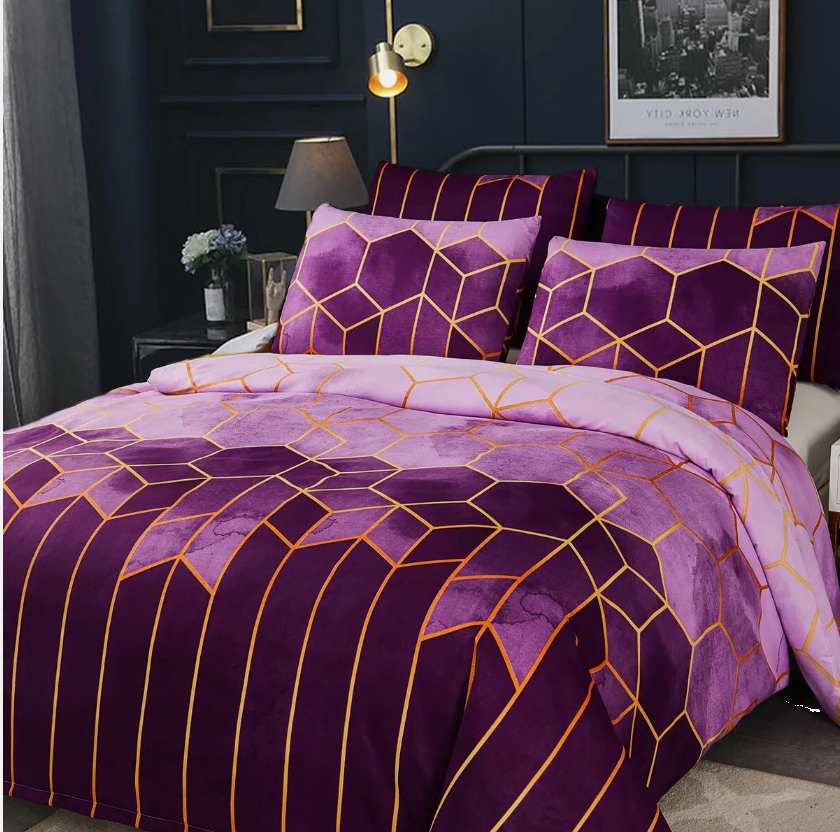 Luxury Duvet Cover Bedding Set With Quilt Cover & Pillowcases Double King Size - Colours Purple, Grey, Green and Blue