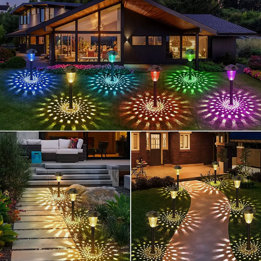 Beautiful RGB Multicoloured Solar Powered Garden LED Stake Lights for Patio Lawn Décor Colour Changing