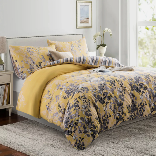 Luxury Ochre Blossom Reversible Double Sided Duvet Cover Quilt Cover Bedding Set Single Double King Size