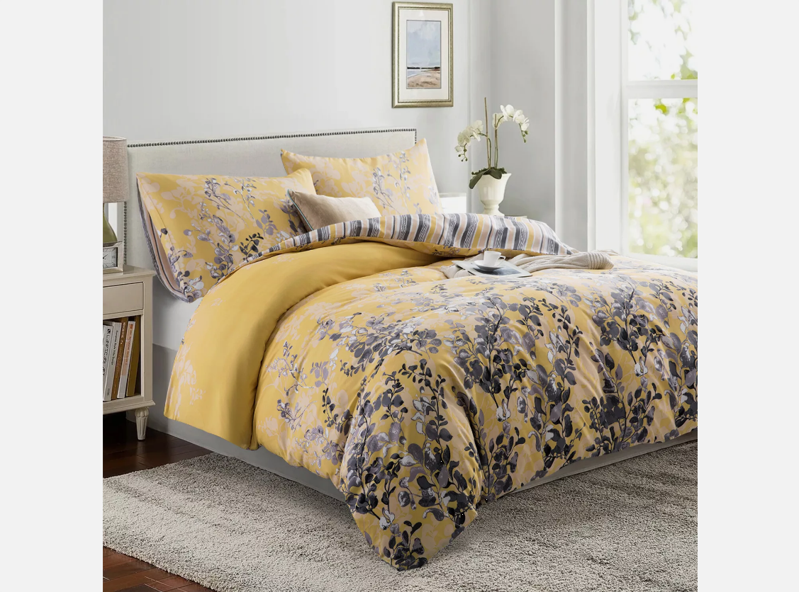 Luxury Ochre Blossom Reversible Double Sided Duvet Cover Quilt Cover Bedding Set Single Double King Size