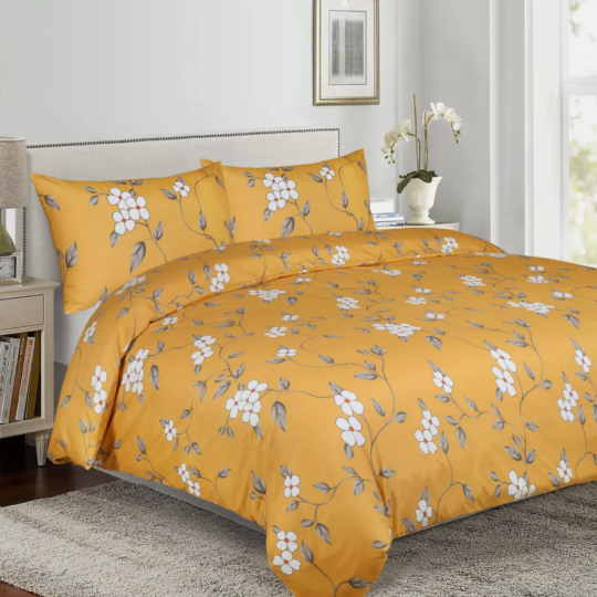 Luxury Ochre Flower Reversible Double Sided Duvet Cover Quilt Cover Bedding Set Single Double King Size