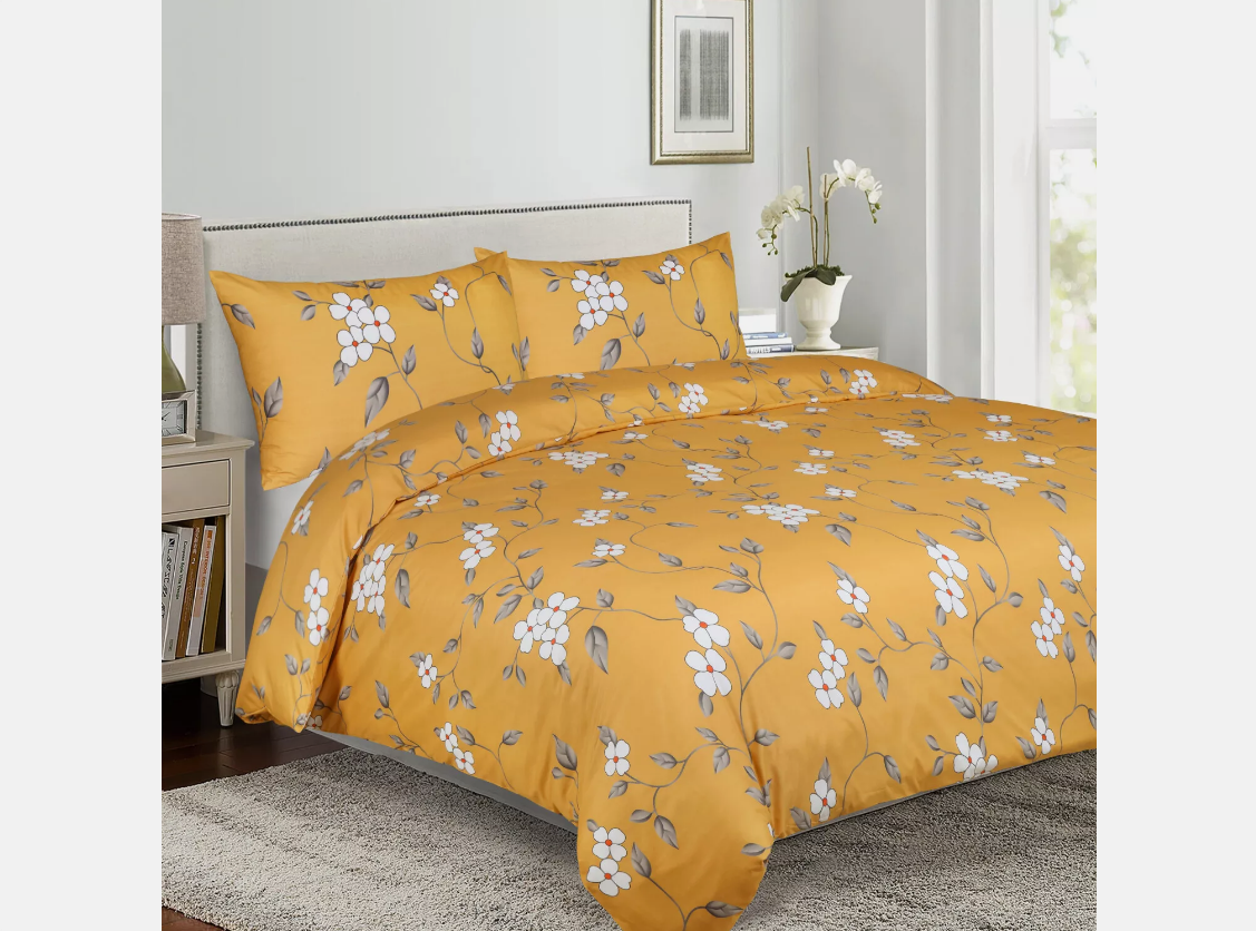 Luxury Ochre Flower Reversible Double Sided Duvet Cover Quilt Cover Bedding Set Single Double King Size
