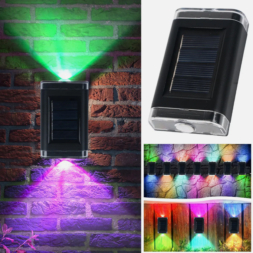 Super Bright RGB Solar Powered LED Wall Up Down Lights Fence Garden Outdoor Lamps