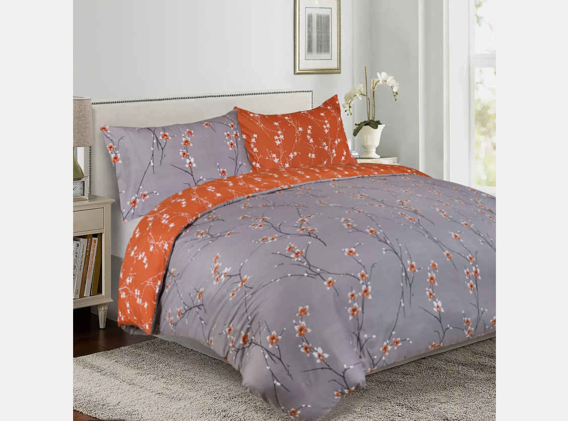Luxury Rust Flower Reversible Double Sided Duvet Cover Quilt Cover Bedding Set Single Double King Size