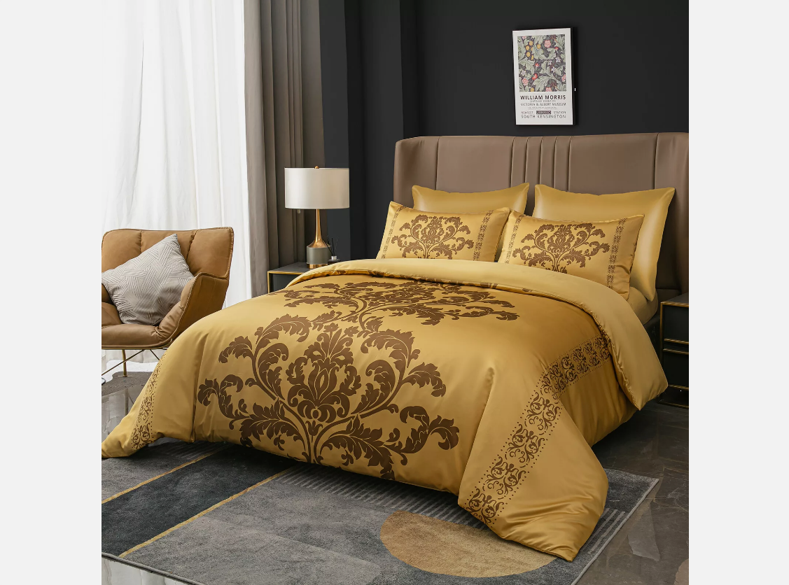 Premium Luxury Beautiful Satin Silk Damask Duvet Cover Set Luxury Duvet Cover Bedding Set Single Double King and Super King Sizes