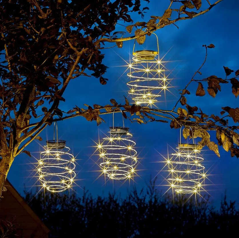 4 PACK | Solar Hanging Spiralites LED Lantern Hive Outdoor Garden Spiral Lights