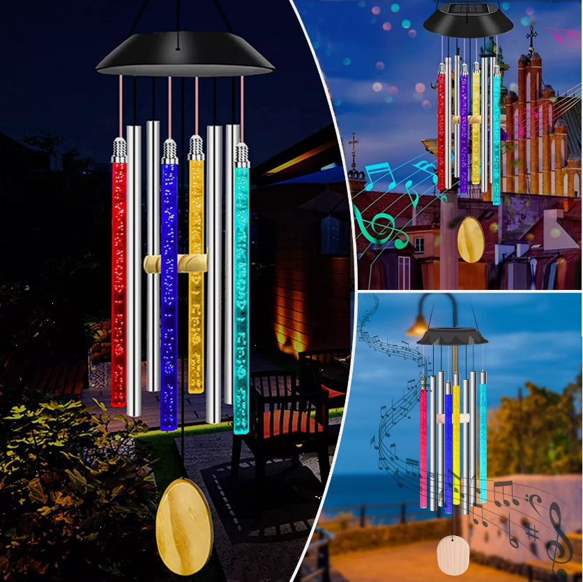 Beautiful RGB LED Solar Powered Hanging Wind Chimes Colour Changing LED Outdoor Garden Decor