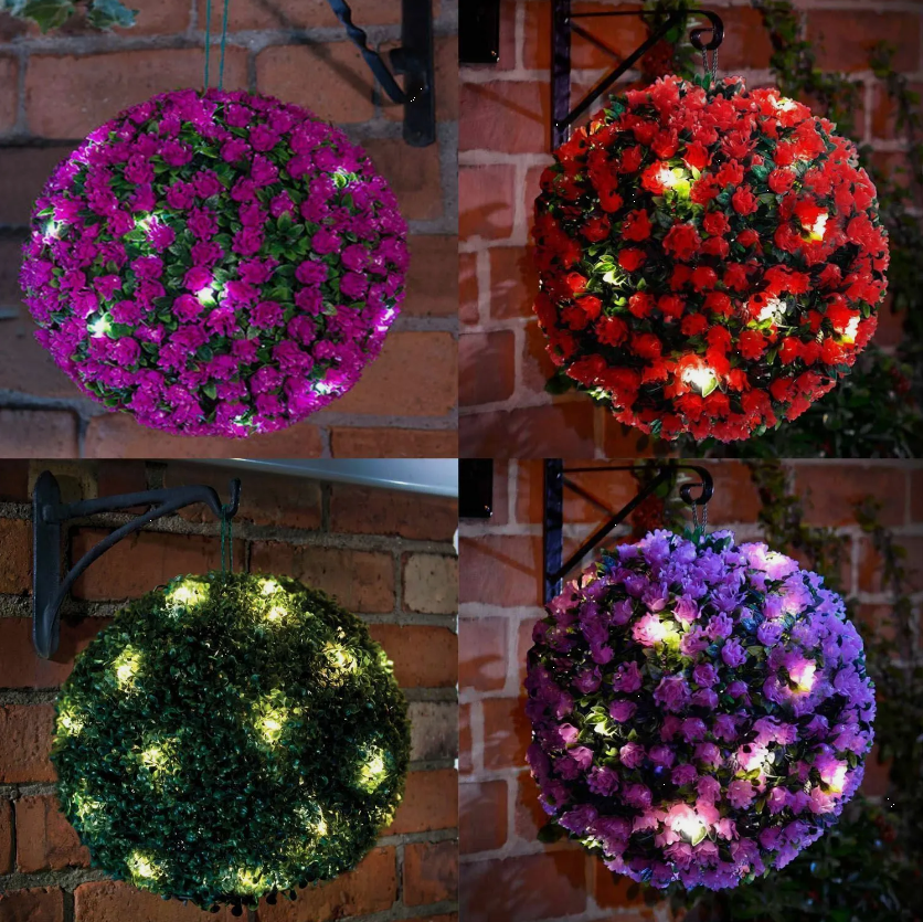 28cm Solar Powered 20 LED Garden Hanging Sphere Topiary Flower Ball Lights Ornament