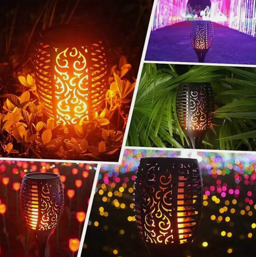 LARGE 53CM Solar Powered LED Flame Effect Solar Outdoor Lights Stake Garden Path Flickering LED Torch Lamp