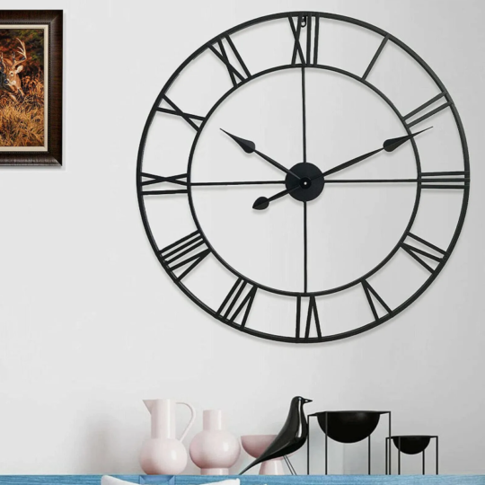 Extra Large 88cm Black Roman Numerals Skeleton Wall Clock Big Giant Open Face Round Home Décor