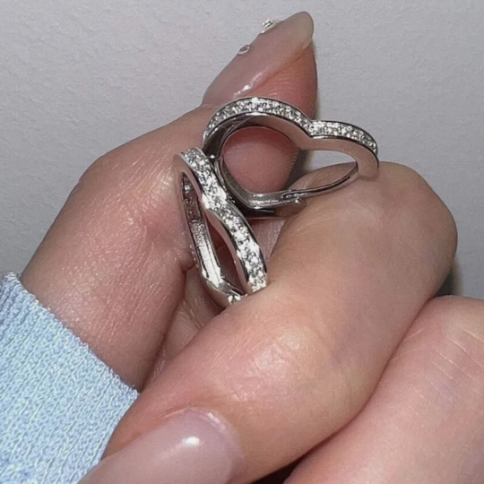 925 Sterling Silver Crystal Heart Hoop Stud Earrings Women's Girls Jewellery