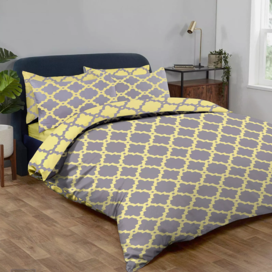 Premium Yellow Grey Duvet Cover Set Reversible Luxury Duvet Cover Bedding Set Single Double King and Super King Sizes